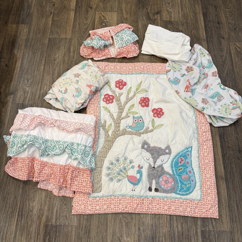 Levtex Fiona Boutique Baby Nursery 6 Piece Set Owls & Fox Cute Bed Set